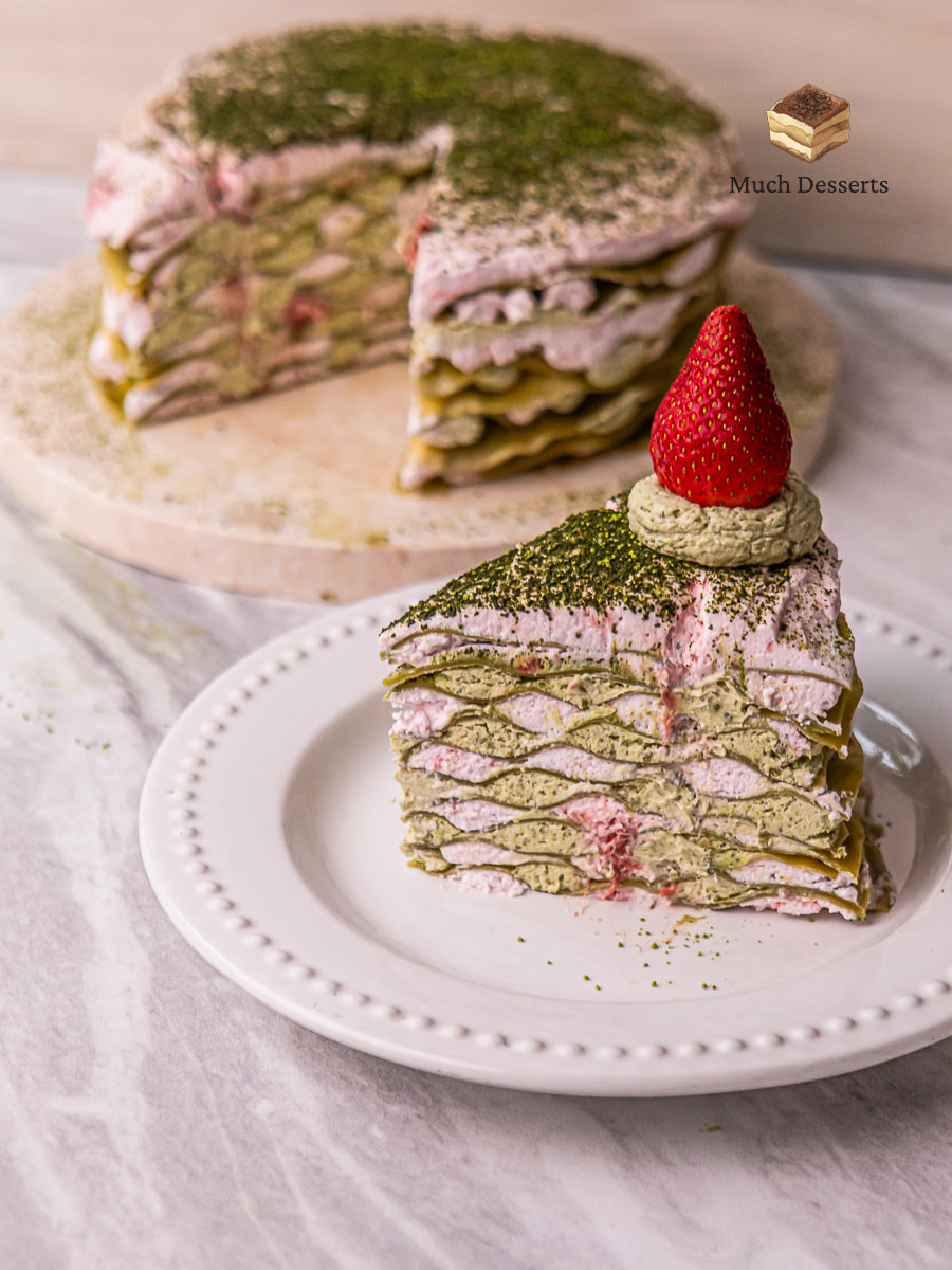 Strawberry Matcha Crepe Cake